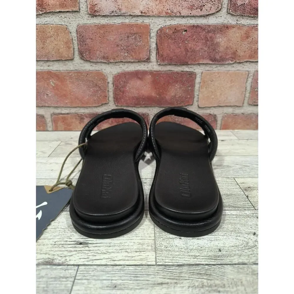 Olukai Tiare Slide Sandal Women's Size 6 Black Leather Strappy New With Tag - Picture 6 of 8